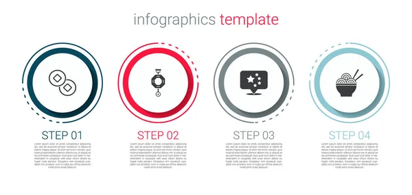 中国人民元通貨 紙提灯 中国国旗とアジア麺ボウルを設定します ビジネスインフォグラフィックテンプレート ベクトル — ストックベクタ