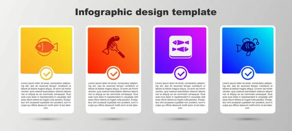 Set Fish Geserveerde Vis Een Bord Ingeblikt Tropisch Bedrijfsinfographic Sjabloon — Stockvector