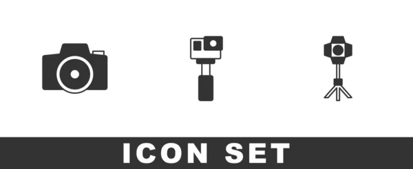 Fotocamera Actie Softbox Lichtpictogram Instellen Vector — Stockvector