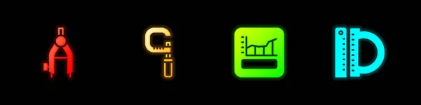 Zeichenkompass Mikrometer Diagramm Zeitplan Diagramm Diagramm Und Winkelmesser Und Lineal — Stockvektor