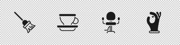 采购产品设置拖把 咖啡杯 理发店椅子和医用橡胶手套图标 — 图库矢量图片