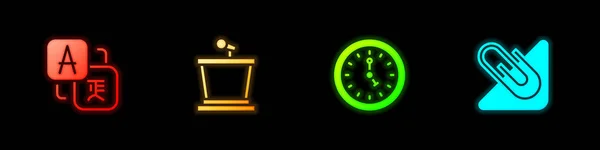 Установите Translator Stage Stand Clock Paper Clip Icon Вектор — стоковый вектор