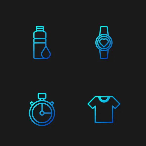 Set Line Shirt Stoppuhr Fitness Shaker Und Smartwatch Farbverlauf Symbole — Stockvektor