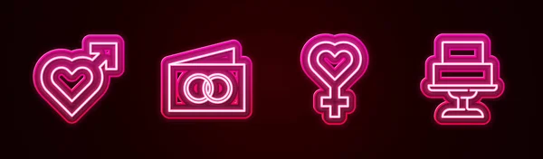 Set Line Heart Male Gender Greeting Card Female Symbol Wedding — Stock Vector