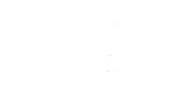 Schwarze Linie Schneidebrett und Messer-Symbol isoliert auf weißem Hintergrund. Hackbrett-Symbol. Bestecksymbol vorhanden. 4K Video Motion Grafik Animation — Stockvideo