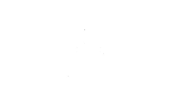 Linha preta macarrão asiático em tigela e chopsticks ícone isolado no fundo branco. Comida rápida de rua. Coreano, japonês, comida chinesa. Animação gráfica em movimento de vídeo 4K — Vídeo de Stock