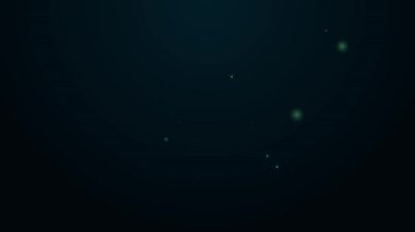 Okyanus dalgası ikonunda parlayan neon hattı Balina kuyruğu siyah arka planda izole edildi. 4K Video hareketli grafik canlandırması