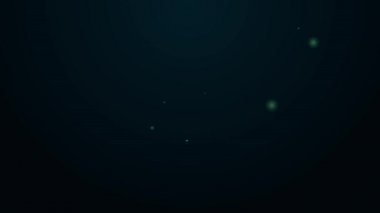 Okyanus dalgası ikonunda parlayan neon hattı köpekbalığı yüzgeci siyah arkaplanda izole edildi. 4K Video hareketli grafik canlandırması