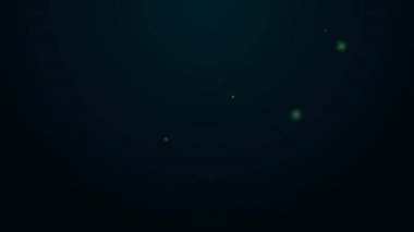 Siyah zemin üzerinde yaprak simgesi olan parlak neon çizgisi konumu. Çevre enerjisi kavramı. Alternatif enerji kavramı. 4K Video hareketli grafik canlandırması