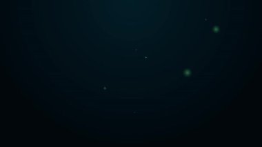 Siyah zemin üzerinde yaprak simgesi olan parlak neon çizgisi konumu. Çevre enerjisi kavramı. Alternatif enerji kavramı. 4K Video hareketli grafik canlandırması