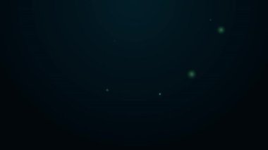 Siyah zemin üzerinde yaprak simgesi olan parlak neon çizgisi eko kağıdı. İş, eğitim ve doğa için uygun. 4K Video hareketli grafik canlandırması