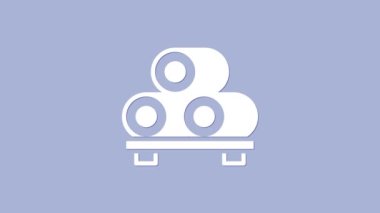 Kesme tahtası simgesindeki beyaz suşi mor arka planda izole edilmiş. Tahtada Asya yemeği suşisi. 4K Video hareketli grafik canlandırması