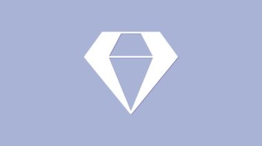 Beyaz Elmas simgesi mor arkaplanda izole edilmiş. Mücevher sembolü. Mücevher taşı. 4K Video hareketli grafik canlandırması