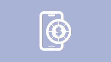 Beyaz Online poker masası simgesi mor arkaplanda izole edildi. İnternetteki kumarhane. 4K Video hareketli grafik canlandırması