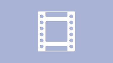 Beyaz Kamera klasik film rulo kartuş simgesi mor arka planda izole. 35 mm 'lik film kutusu. Film şeridi fotoğrafçı ekipmanı. 4K Video hareketli grafik canlandırması