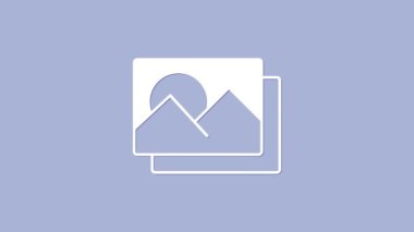 Mor arkaplanda beyaz fotoğraf çerçevesi simgesi izole edildi. Vintage boş fotoğraf çerçevesi. 4K Video hareketli grafik canlandırması