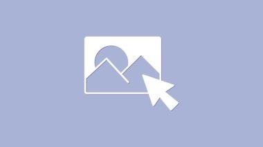 Mor arkaplanda izole edilmiş beyaz fotoğraf rötuşlama simgesi. Fotoğrafçı, fotoğrafçılık, rötuş ikonu. 4K Video hareketli grafik canlandırması