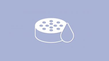 Mor arkaplanda beyaz su sensörü simgesi izole edildi. 4K Video hareketli grafik canlandırması