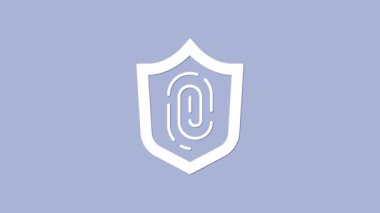 Mor arkaplanda beyaz parmak izi simgesi izole edildi. Kimlik uygulaması simgesi. Kimlik işareti. Kimliğe dokun. 4K Video hareketli grafik canlandırması