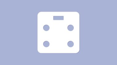 Beyaz Akıllı banyo ölçekleri ikonu mor arka planda izole edilmiş. Ağırlık ölçüm aletleri. İnternet kavramının kablosuz bağlantısı. 4K Video hareketli grafik canlandırması