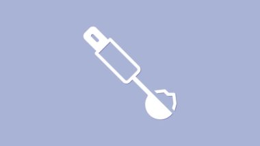 Beyaz Ölçü kaşığı simgesi mor arkaplanda izole edilmiş. 4K Video hareketli grafik canlandırması