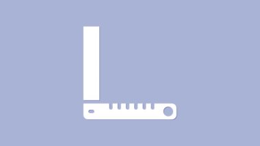 Beyaz Köşeli cetvel simgesi mor arkaplanda izole edildi. Yerleşim alanı, açı cetvel, marangozluk, ölçüm aletleri, ölçek. 4K Video hareketli grafik canlandırması