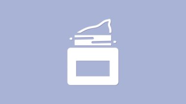 Mor arka planda beyaz krem ya da losyon kozmetik kavanozu ikonu var. Erkekler için vücut bakım ürünleri. 4K Video hareketli grafik canlandırması