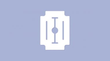 Beyaz Bıçak jileti simgesi mor arkaplanda izole edilmiş. 4K Video hareketli grafik canlandırması