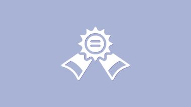 Mor arkaplanda beyaz madalya ikonu izole edilmiş. Kazanan sembol. 4K Video hareketli grafik canlandırması