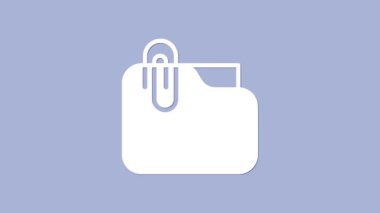 Mor arkaplanda izole edilmiş ataç simgesine sahip beyaz belge klasörü. Muhasebe klasörü sembolü. Muhasebe yönetimi. 4K Video hareketli grafik canlandırması