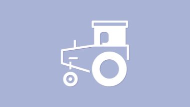 Mor arkaplanda beyaz traktör simgesi izole edildi. 4K Video hareketli grafik canlandırması