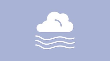 Mor arkaplanda beyaz rüzgarlı hava ikonu izole edildi. Bulut ve rüzgar. 4K Video hareketli grafik canlandırması