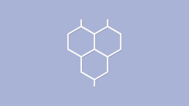 Beyaz Kimya formülü ikonu mor arkaplanda izole edildi. Yenilikçi tıp, sağlık, araştırma ve bilim için soyut altıgen. 4K Video hareketli grafik canlandırması