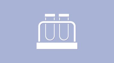 Mor arkaplanda beyaz test tüpü ve kimyasal test ikonu izole edildi. Laboratuvar cam levhası. 4K Video hareketli grafik canlandırması