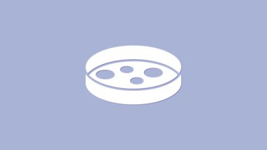 Mor arka planda izole edilmiş bakteri simgesi olan beyaz petri kabı. 4K Video hareketli grafik canlandırması