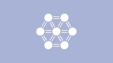 Beyaz Molekül simgesi mor arkaplanda izole edilmiş. Kimya moleküllerinin yapısı, fen öğretmenlerinin yenilikçi eğitim posteri. 4K Video hareketli grafik canlandırması