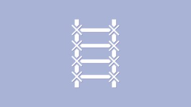 Beyaz Yangın merdiven ikonu mor arkaplanda izole edildi. Pompier merdiveni. İtfaiyeciler merdiveni sırıkla tırmanır. 4K Video hareketli grafik canlandırması