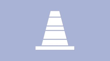 Mor arka planda beyaz trafik konisi simgesi izole edildi. 4K Video hareketli grafik canlandırması