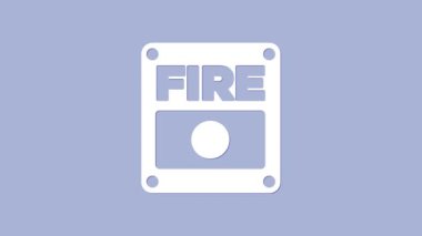 Beyaz Yangın Alarm Sistemi simgesi mor arkaplanda izole edildi. Yangın güvenlik kutusunu çek. 4K Video hareketli grafik canlandırması