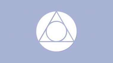 Beyaz Üçgen matematik ikonu mor arkaplanda izole edilmiş. 4K Video hareketli grafik canlandırması