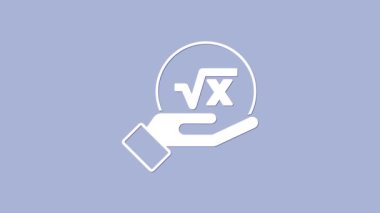 Mor arkaplanda izole edilmiş x sembolünün beyaz kare kökü. Matematiksel ifade. 4K Video hareketli grafik canlandırması