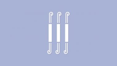 Beyaz örgü kancası ikonu mor arkaplanda izole edilmiş. Örgü kancası. 4K Video hareketli grafik canlandırması