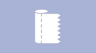 Beyaz tekstil kumaş rulo simgesi mor arkaplanda izole edilmiş. Yuvarlan, paspas, halı, halı, halı ya da kağıt rulo ikonu. 4K Video hareketli grafik canlandırması