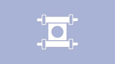 Beyaz KHK, kağıt, parşömen, parşömen simgesi mor arkaplanda izole edilmiş. Çin parşömeni. 4K Video hareketli grafik canlandırması