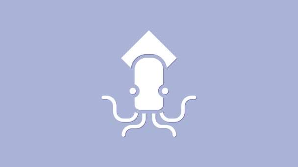 Иконка белого осьминога выделена на фиолетовом фоне. Видеографическая анимация 4K — стоковое видео
