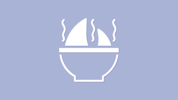 Белый плавник акулы иконка супа изолированы на фиолетовом фоне. Видеографическая анимация 4K — стоковое видео