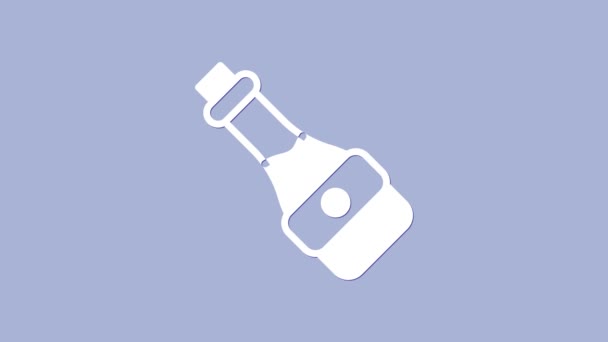 Ícone de garrafa de molho de soja branco isolado no fundo roxo. Animação gráfica em movimento de vídeo 4K — Vídeo de Stock