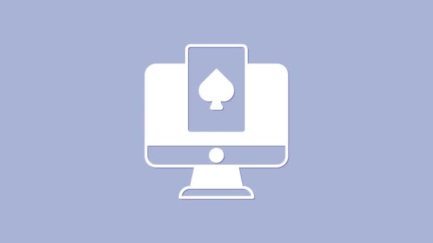 Белый онлайн покер таблице значок игры изолированы на фиолетовом фоне. Онлайн казино. Видеографическая анимация 4K — стоковое видео