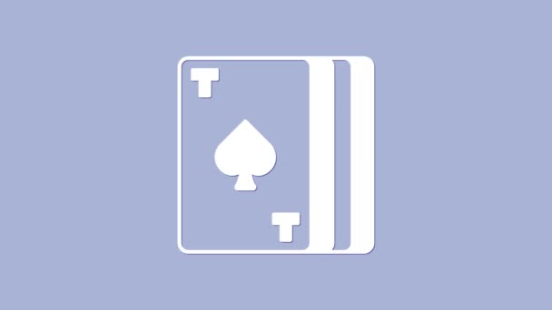 紫色の背景に隔離されたトランプアイコンのホワイトデッキ。カジノのギャンブル。4Kビデオモーショングラフィックアニメーション — ストック動画