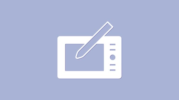 White Graphic tablet icon isolated on purple background. 4K Video motion graphic animation — Stock Video